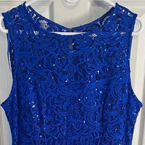 Blue Sequin and Lace Sleeveless Dress - Blu Sage - Size 16